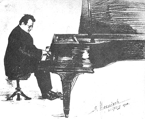 Drawing of Reger in his music-room in Meiningen