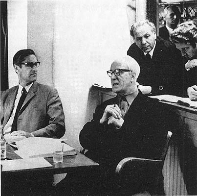 Eugen Jochum listen to the recordings, during rehearsing Beethoven IX in 1967